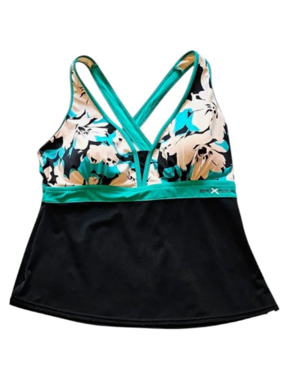 ZeroXPosur 16W Tankini Swimsuit Top Black Teal Floral
